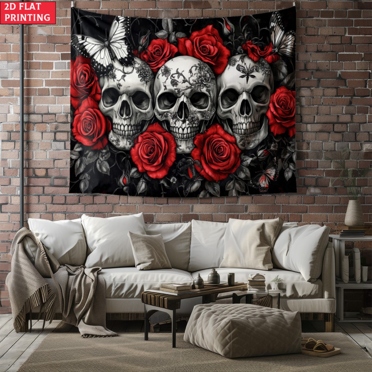 Interior Design Home Decor - Tapiz gótico de calavera y rosas
