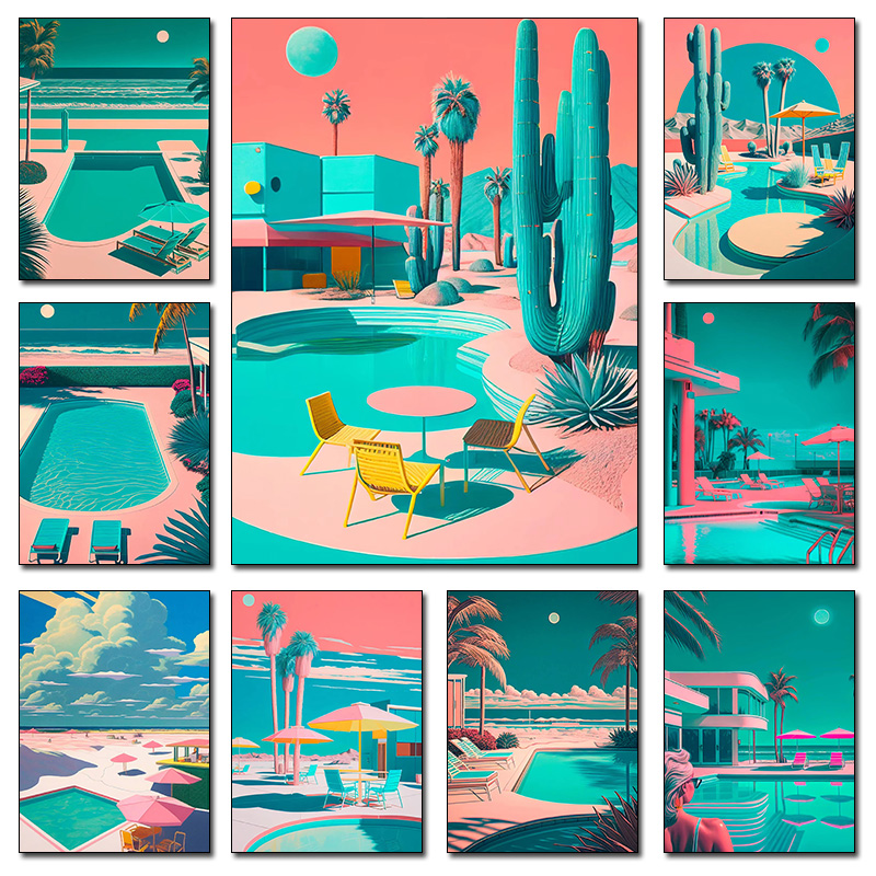 Interior Design Apartment - Póster Retro Futurista de Palmeras en