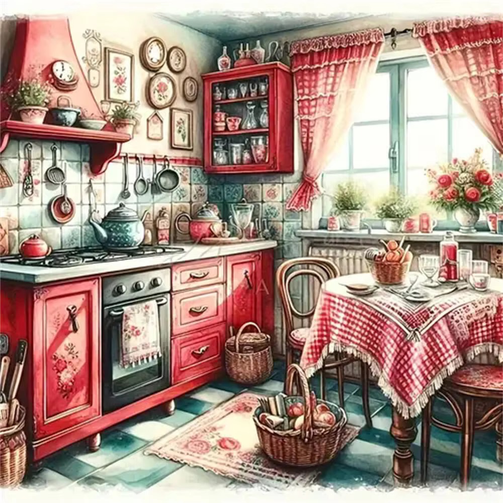 Interior Design Drawing - Pintura de Diamantes con Escena Interior