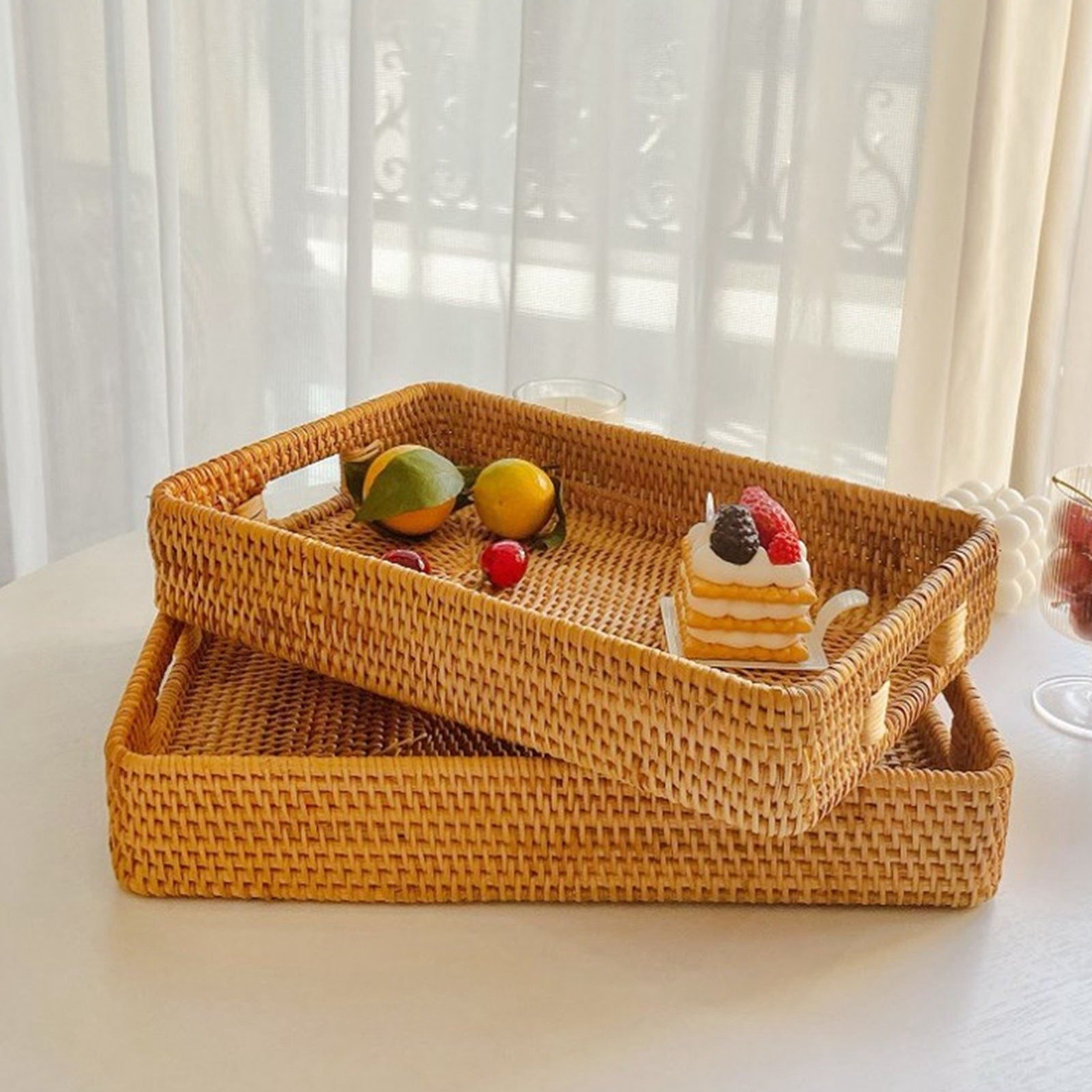 Cesta de Servicio E5 con Asas, - Rattan Tray Handle reseña y precio