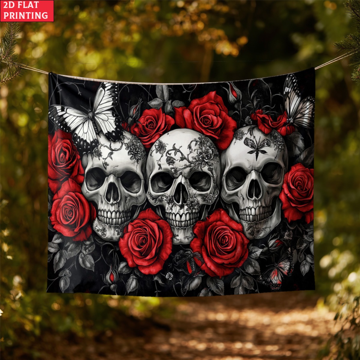 Tapiz gótico de calavera y ros - Interior Design Home Decor reseña y precio