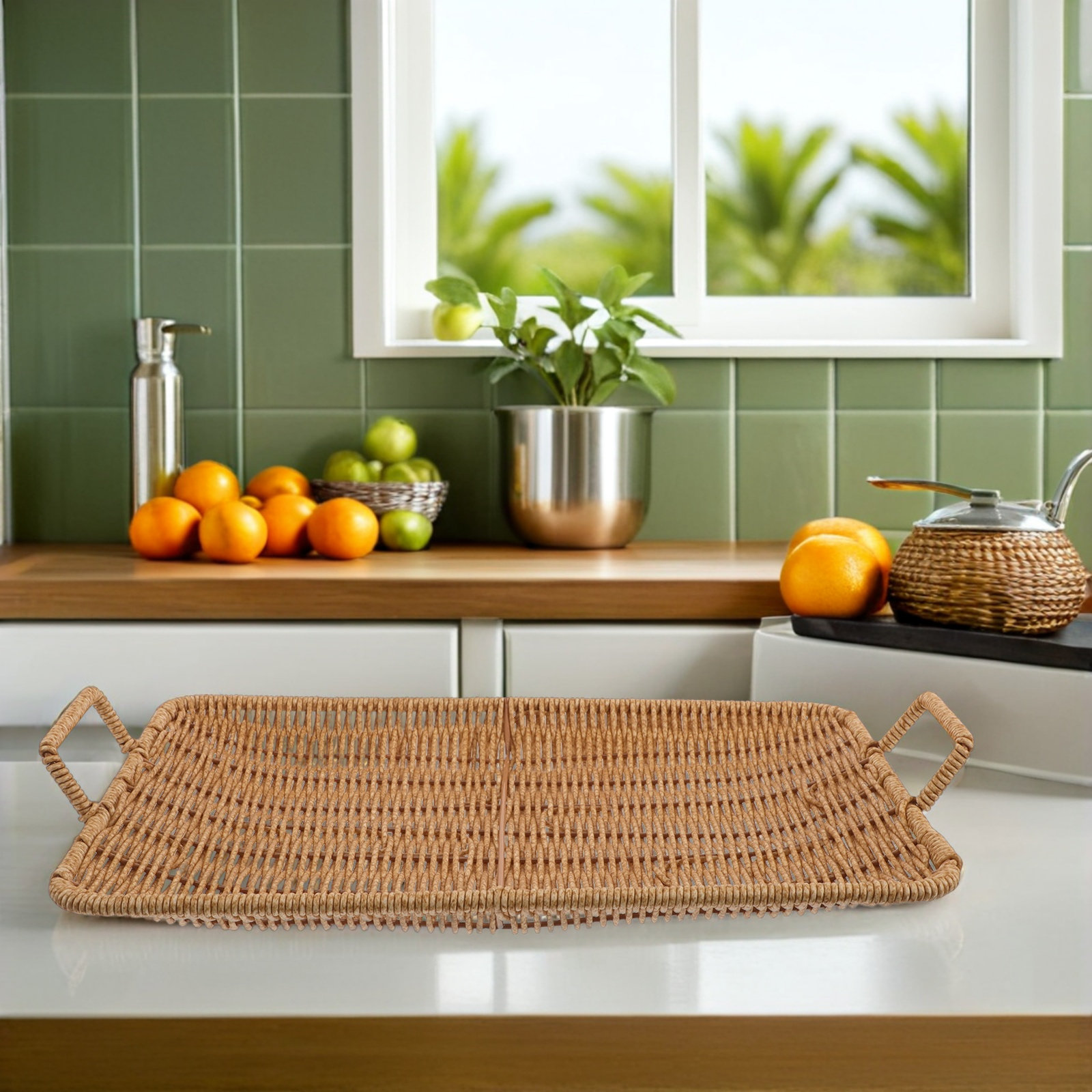 Bandeja Rectangular Pequeña de - Rattan Tray Handle reseña y precio