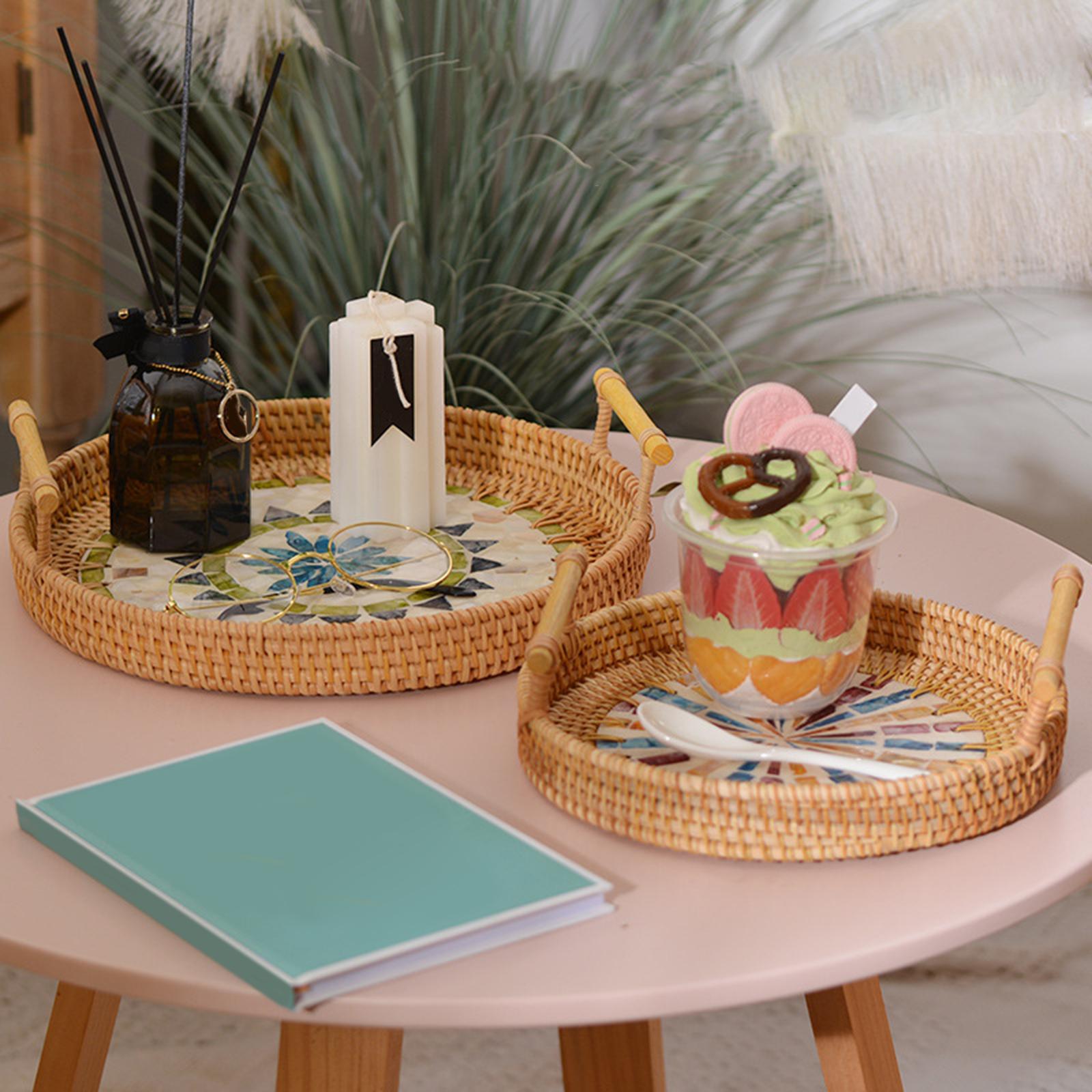 Cesta Redonda de Mimbre Tejida - Rattan Tray Handle reseña y precio
